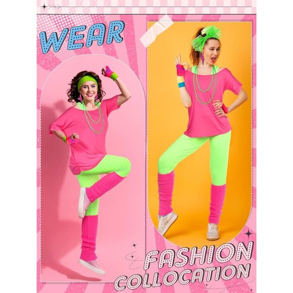 80s Costume Women Accessories Set Mesh Neon Party Outfit Soft Comfort main image 5